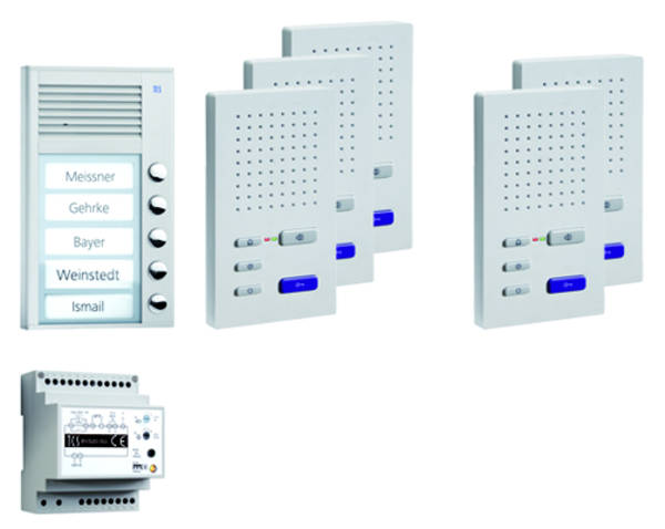 TCS Türsprechanlage pre:pack AP aluminium 5 Wohneinheiten Freisprechen
